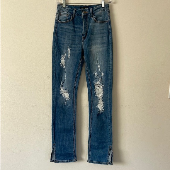 Fashion Nova Blue Skinny Distressed Jeans - Picture 1 of 5